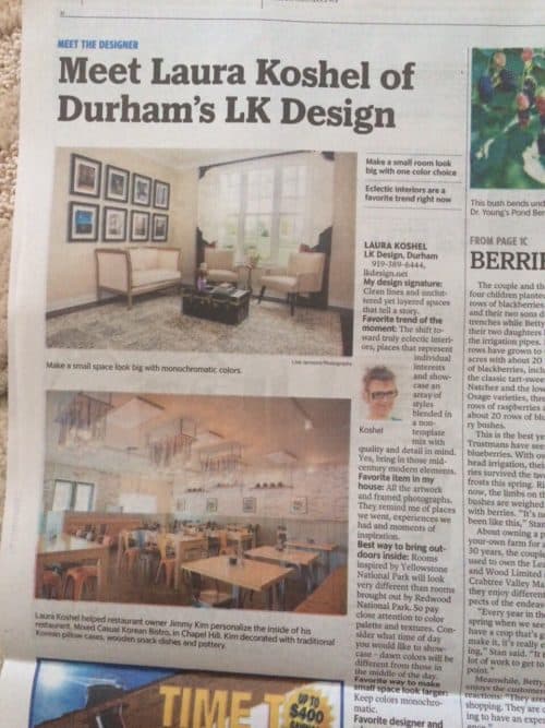 LK Design featured in News & Observer.