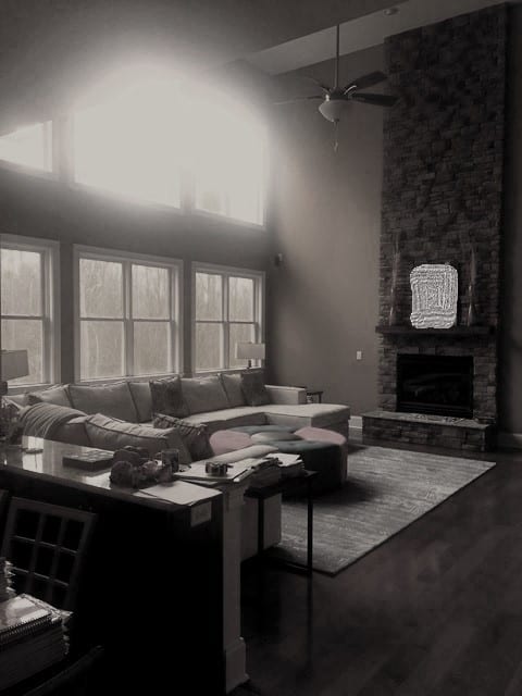 The bare walls and windows create a colder aesthetic