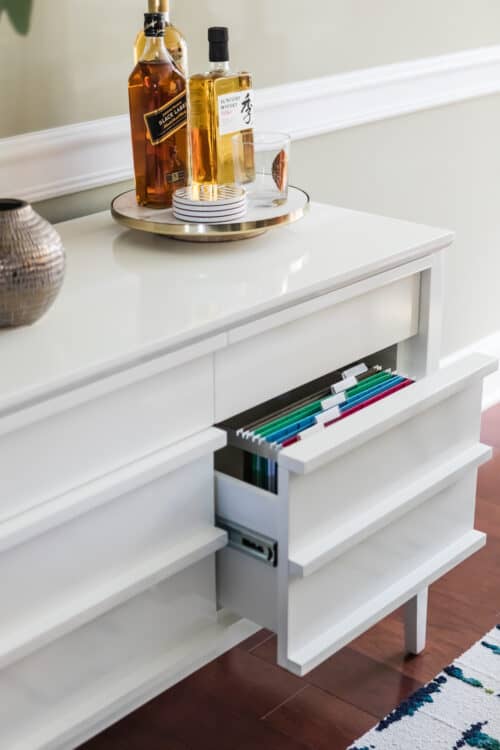 white dresser discreet filing cabinet dining room office
