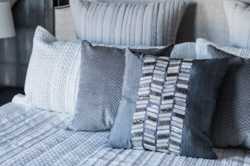 interior designer gray throw pillows LK design master bedroom