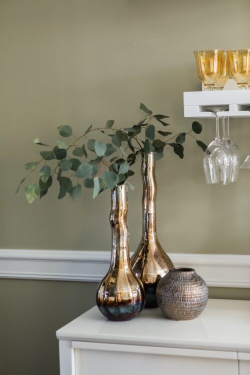 home bar glass vases interior design LK design Durham NC