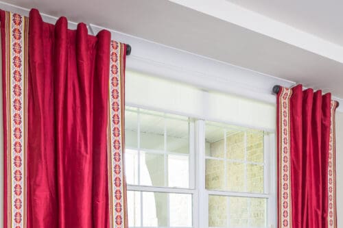 custom red silk draperies curtains decorative edging
