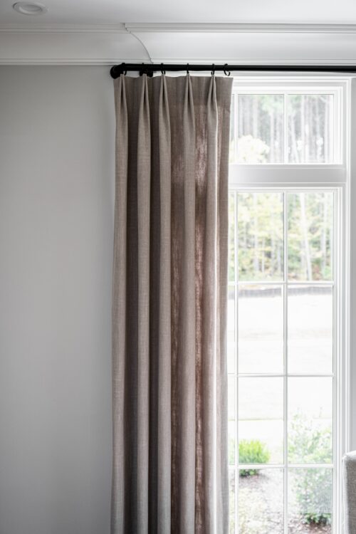 interior design brown linen curtains draperies black rod