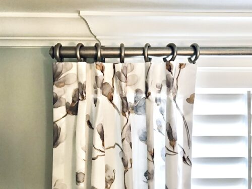 LK Design floral draperies and pewter hardware